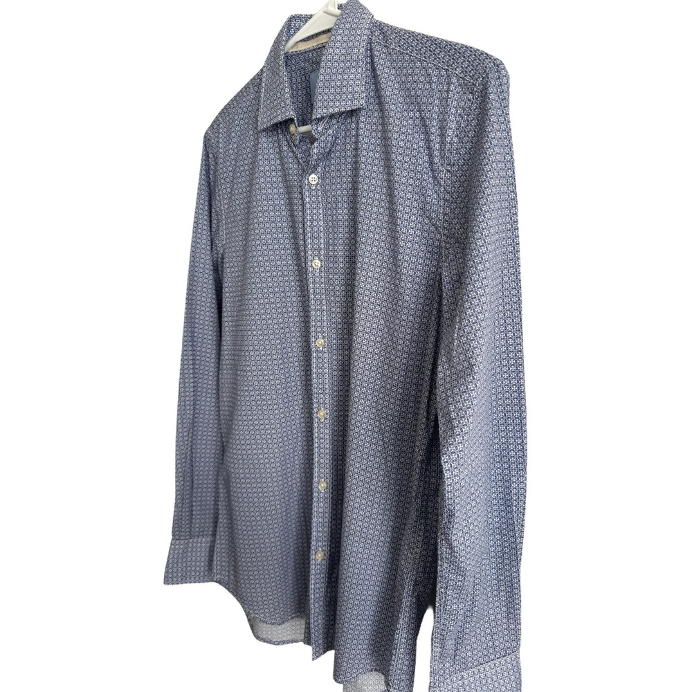 Pierre Cardin Mens Slim Fit Long Sleeve Dress Shirt Size 40 (M) Blue Pattern - Picture 5 of 16